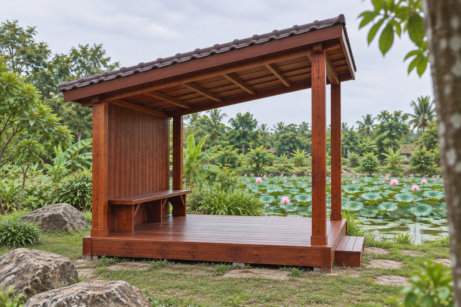 Chòi Gỗ Sân Vườn T78 - Mái Lệch Một Dốc Vách Sau Kín, Gỗ Thông Chòi Gỗ Sân Vườn T78 - Mái Lệch Một Dốc Vách Sau Kín, Gỗ Thông