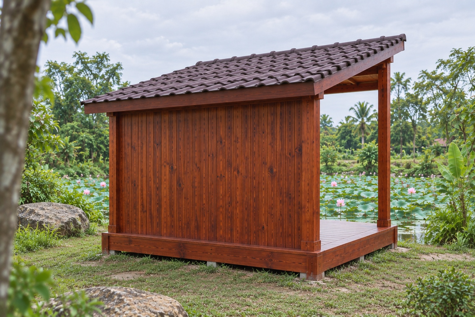 Chòi Gỗ Sân Vườn T78 - Mái Lệch Một Dốc Vách Sau Kín, Gỗ Thông Chòi Gỗ Sân Vườn T78 - Mái Lệch Một Dốc Vách Sau Kín, Gỗ Thông