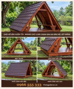 Chòi Gỗ Sân Vườn T79 - Khung Chữ A Mái Chạm Sàn Hai Đầu Hở, Gỗ Thông