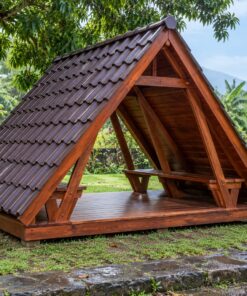 Chòi Gỗ Sân Vườn T79 - Khung Chữ A Mái Chạm Sàn Hai Đầu Hở, Gỗ Thông