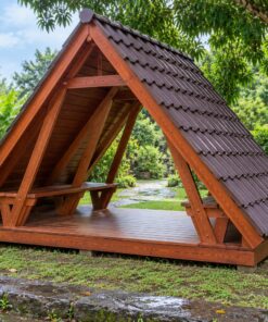 Chòi Gỗ Sân Vườn T79 - Khung Chữ A Mái Chạm Sàn Hai Đầu Hở, Gỗ Thông