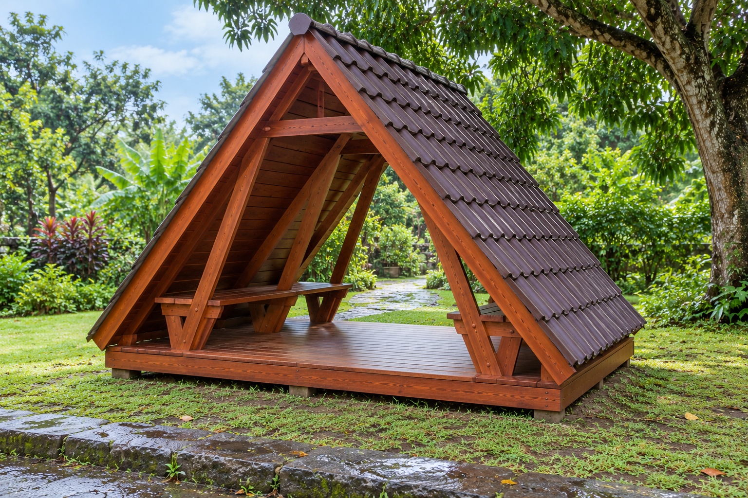Chòi Gỗ Sân Vườn T79 - Khung Chữ A Mái Chạm Sàn Hai Đầu Hở, Gỗ Thông Chòi Gỗ Sân Vườn T79 - Khung Chữ A Mái Chạm Sàn Hai Đầu Hở, Gỗ Thông