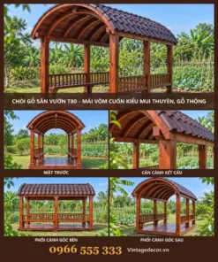 Chòi Gỗ Sân Vườn T80 - Mái Vòm Cuốn Kiểu Mui Thuyền, Gỗ Thông