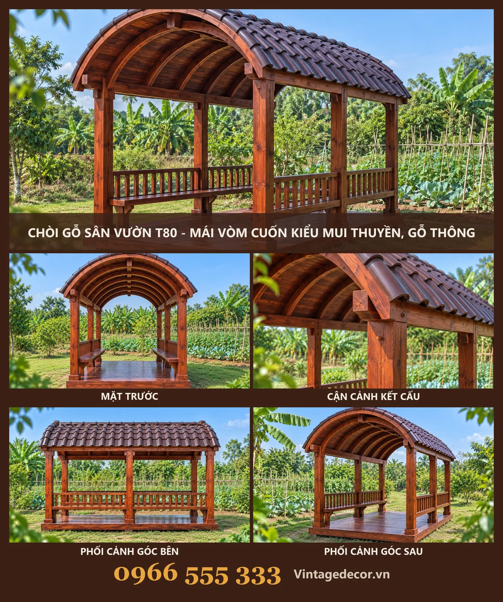 Chòi Gỗ T80 Mái Vòm Kiểu Mui Thuyền