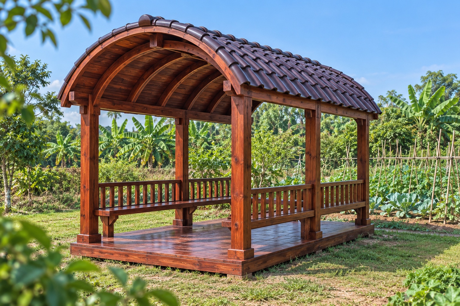 Chòi Gỗ Sân Vườn T80 - Mái Vòm Cuốn Kiểu Mui Thuyền, Gỗ Thông Chòi Gỗ Sân Vườn T80 - Mái Vòm Cuốn Kiểu Mui Thuyền, Gỗ Thông