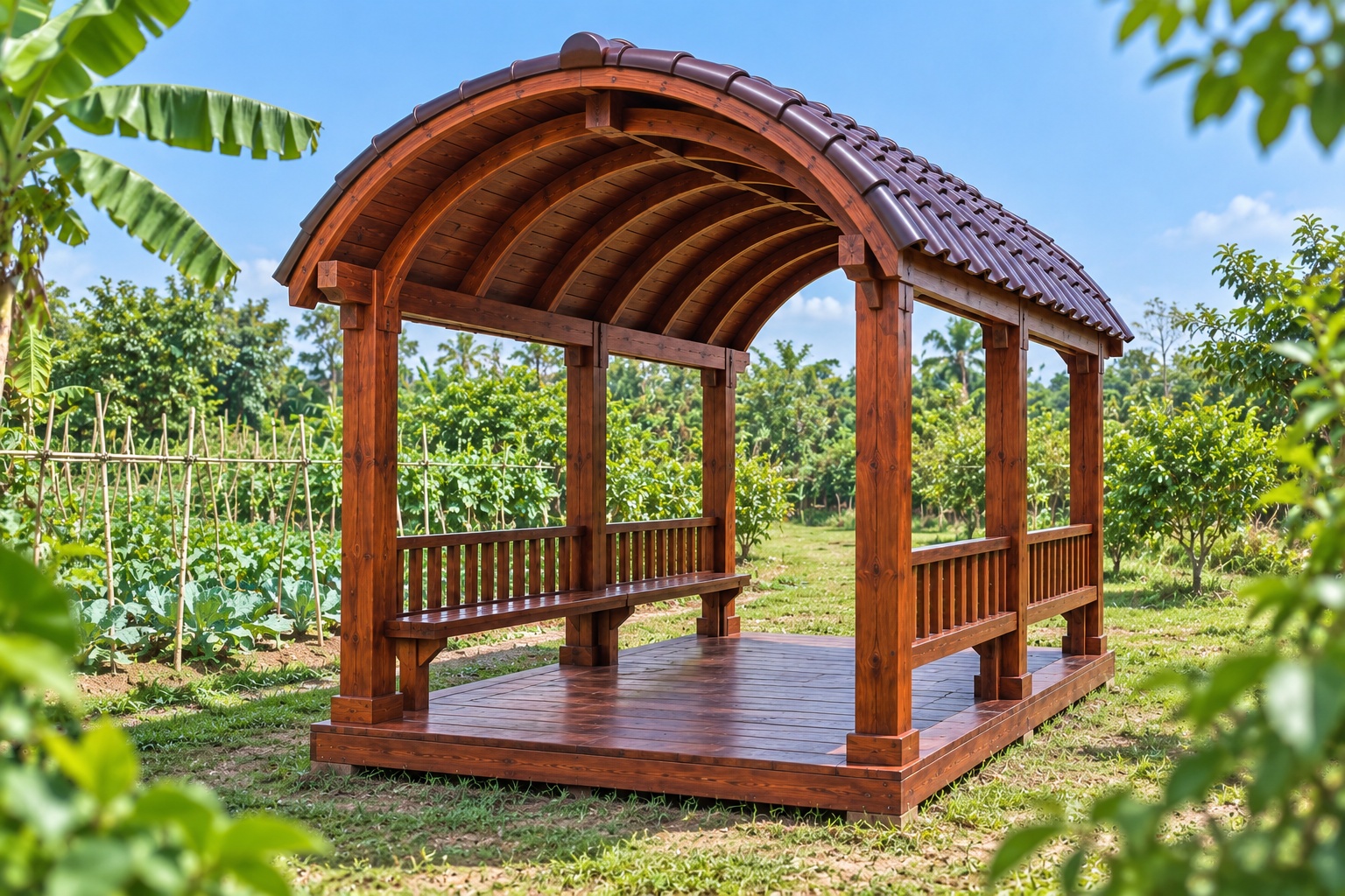 Chòi Gỗ Sân Vườn T80 - Mái Vòm Cuốn Kiểu Mui Thuyền, Gỗ Thông Chòi Gỗ Sân Vườn T80 - Mái Vòm Cuốn Kiểu Mui Thuyền, Gỗ Thông