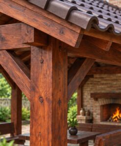 Chòi Gỗ Sân Vườn T82 - Lò Sưởi Ống Khói Gạch Một Đầu Hồi, Gỗ Thông