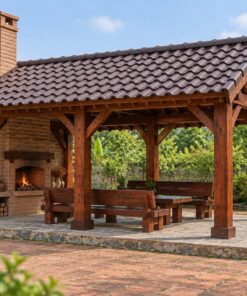 Chòi Gỗ Sân Vườn T82 - Lò Sưởi Ống Khói Gạch Một Đầu Hồi, Gỗ Thông