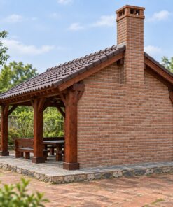 Chòi Gỗ Sân Vườn T82 - Lò Sưởi Ống Khói Gạch Một Đầu Hồi, Gỗ Thông
