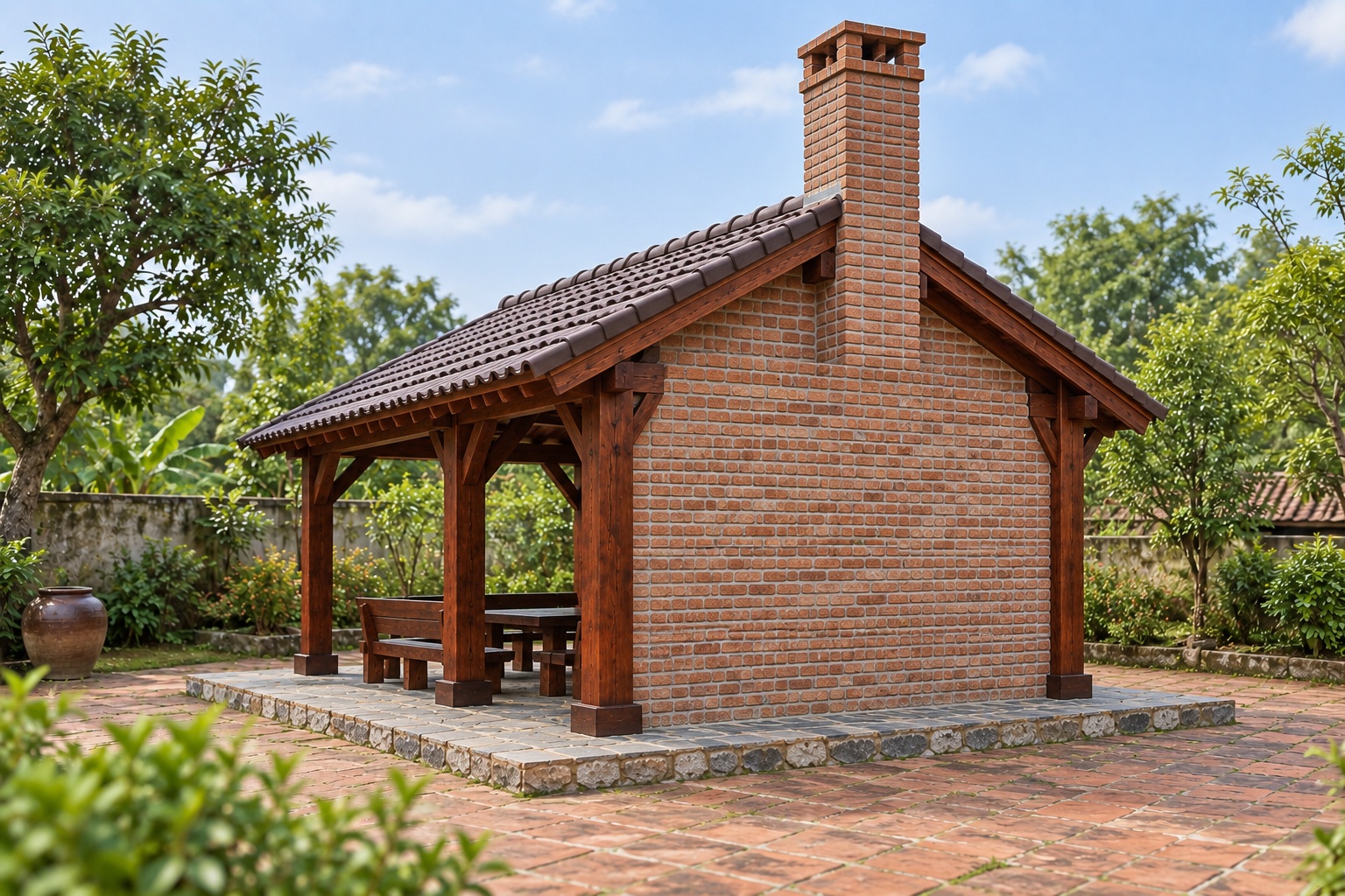 Chòi Gỗ Sân Vườn T82 - Lò Sưởi Ống Khói Gạch Một Đầu Hồi, Gỗ Thông Chòi Gỗ Sân Vườn T82 - Lò Sưởi Ống Khói Gạch Một Đầu Hồi, Gỗ Thông