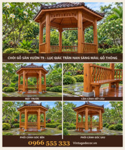 Chòi Gỗ Sân Vườn T9 - Lục Giác Trần Nan Sáng Màu, Gỗ Thông
