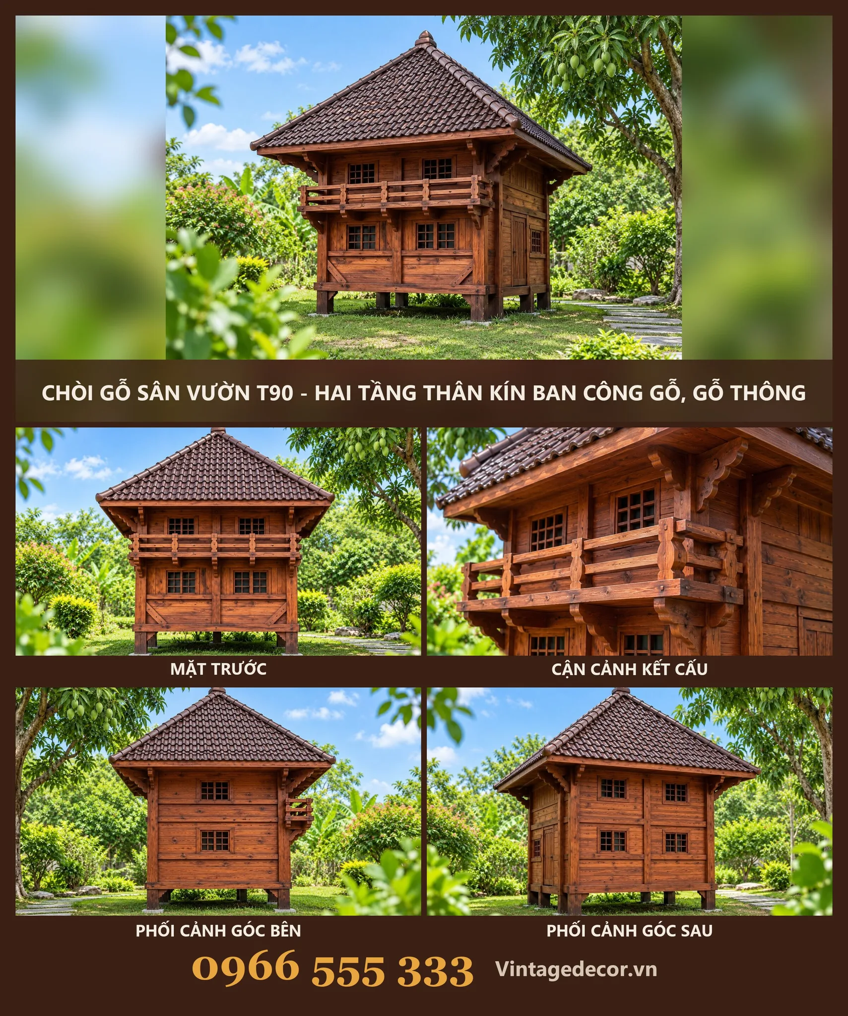Chòi Gỗ T90 Thân Kín Ban Công