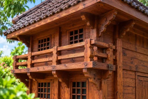 Chòi Gỗ Sân Vườn T90 - Hai Tầng Thân Kín Ban Công Gỗ, Gỗ Thông Chòi Gỗ Sân Vườn T90 - Hai Tầng Thân Kín Ban Công Gỗ, Gỗ Thông