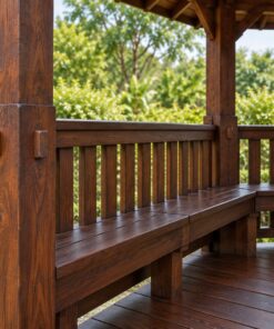 Chòi Gỗ Sân Vườn T92 - Bát Giác Sàn Nâng Ghế Băng Chạy Vòng, Gỗ Thông Màu Nâu Cánh Gián
