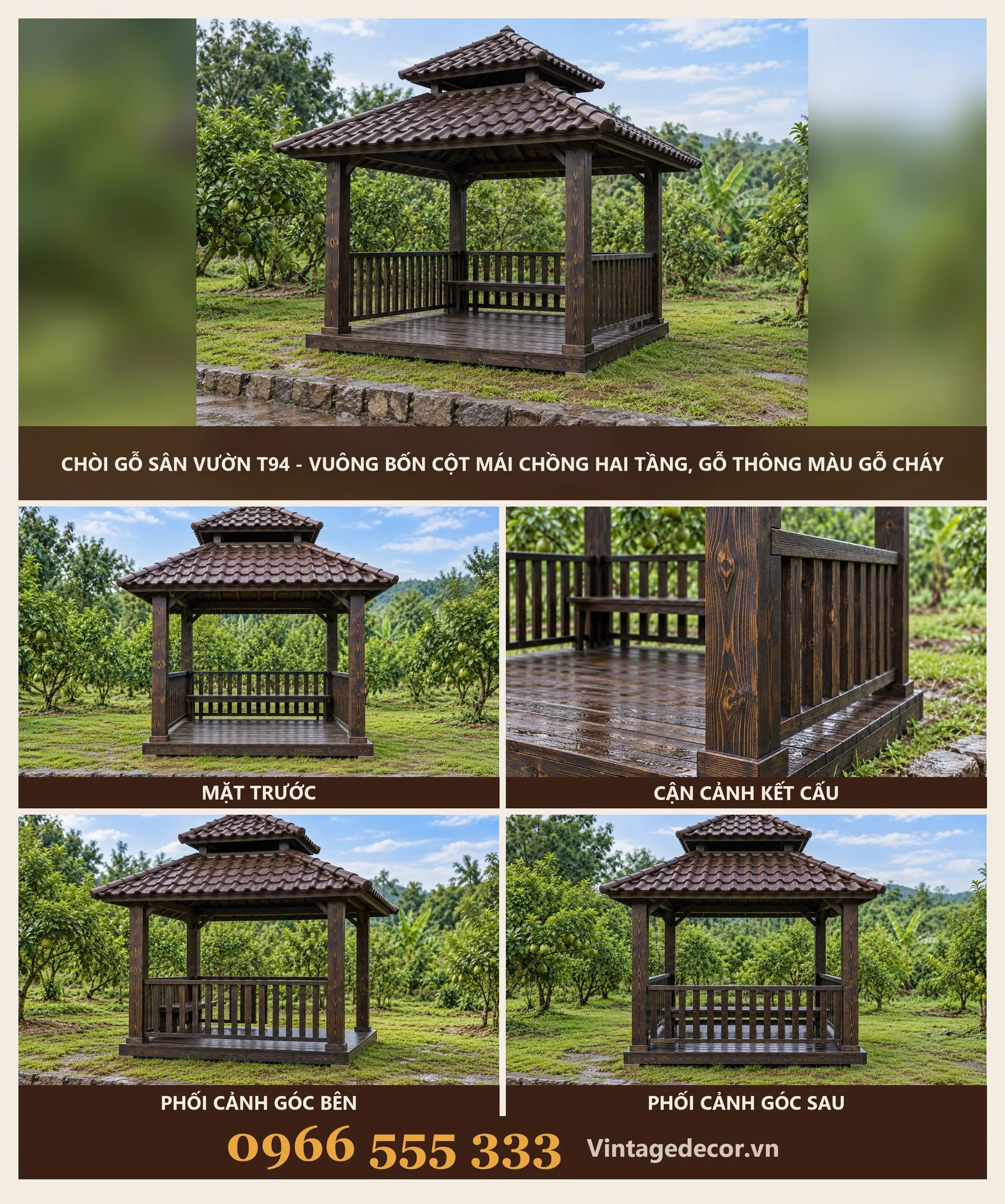 Chòi Gỗ T94 Mái Chồng Hai Tầng