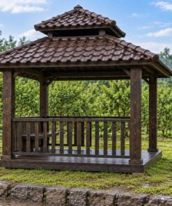 Chòi Gỗ Sân Vườn T94 - Vuông Bốn Cột Mái Chồng Hai Tầng, Gỗ Thông Màu Gỗ Cháy