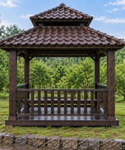 Chòi Gỗ Sân Vườn T94 - Vuông Bốn Cột Mái Chồng Hai Tầng, Gỗ Thông Màu Gỗ Cháy