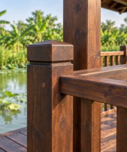 Chòi Gỗ Sân Vườn T96 - Kiểu Câu Cá Sàn Chìa Mặt Ao Lan Can Ba Mặt, Gỗ Thông Màu Nâu Cánh Gián
