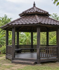 Chòi Gỗ Sân Vườn T98 - Bát Giác Hai Tầng Mái Chóp Nhọn, Gỗ Thông Màu Gỗ Cháy