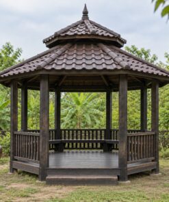 Chòi Gỗ Sân Vườn T98 - Bát Giác Hai Tầng Mái Chóp Nhọn, Gỗ Thông Màu Gỗ Cháy