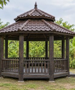 Chòi Gỗ Sân Vườn T98 - Bát Giác Hai Tầng Mái Chóp Nhọn, Gỗ Thông Màu Gỗ Cháy