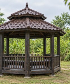Chòi Gỗ Sân Vườn T98 - Bát Giác Hai Tầng Mái Chóp Nhọn, Gỗ Thông Màu Gỗ Cháy