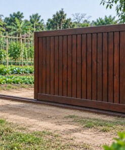 Cổng Gỗ Sân Vườn C47 - Trượt Ngang Một Cánh Lớn, Gỗ Thông Màu Nâu Cánh Gián