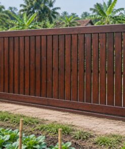 Cổng Gỗ Sân Vườn C47 - Trượt Ngang Một Cánh Lớn, Gỗ Thông Màu Nâu Cánh Gián