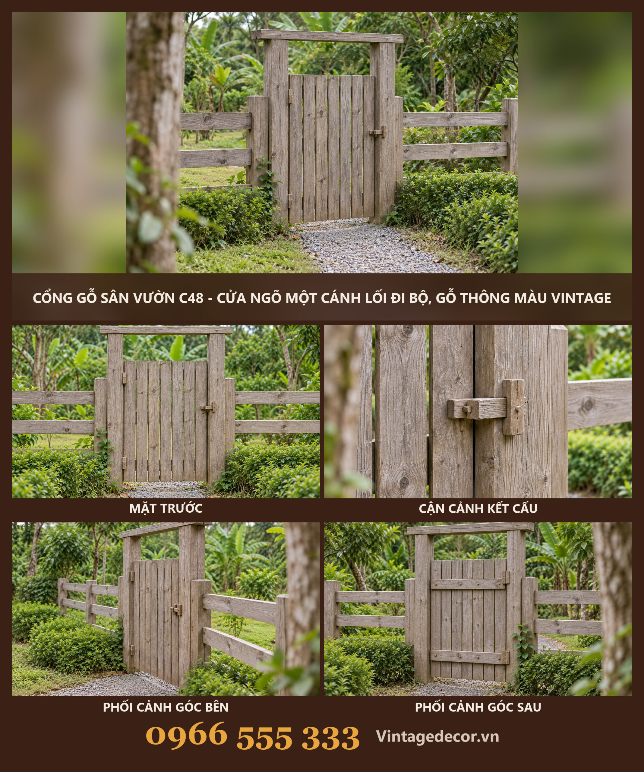 Cổng Gỗ Sân Vườn C48 - Cửa Ngõ Một Cánh Lối Đi Bộ, Gỗ Thông Màu Vintage Cổng Gỗ Sân Vườn C48 - Cửa Ngõ Một Cánh Lối Đi Bộ, Gỗ Thông Màu Vintage
