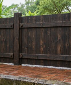 Cổng Gỗ Sân Vườn C49 - Hai Cánh Lệch To Nhỏ Kiểu Cổng Mẹ Con, Gỗ Thông Màu Gỗ Cháy