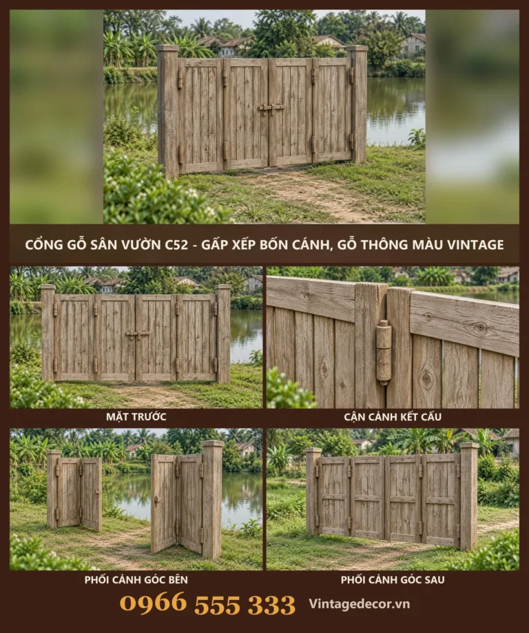 Cổng Gỗ C52 Gấp Xếp Bốn Cánh