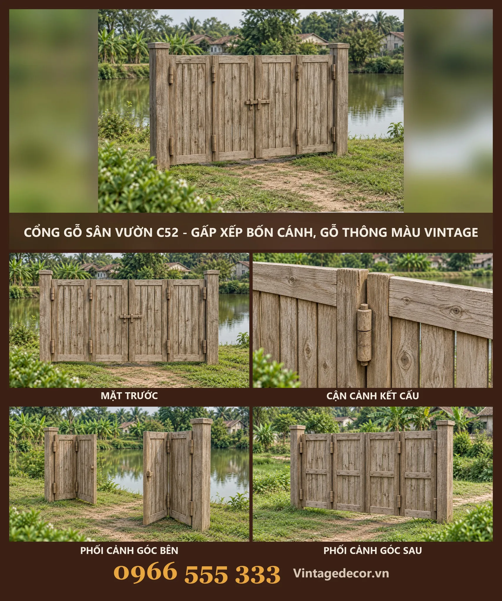 Cổng Gỗ C52 Gấp Xếp Bốn Cánh