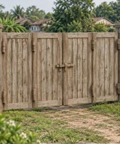 Cổng Gỗ Sân Vườn C52 - Gấp Xếp Bốn Cánh, Gỗ Thông Màu Vintage