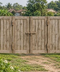 Cổng Gỗ Sân Vườn C52 - Gấp Xếp Bốn Cánh, Gỗ Thông Màu Vintage