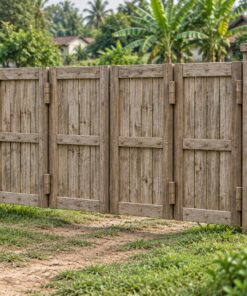 Cổng Gỗ Sân Vườn C52 - Gấp Xếp Bốn Cánh, Gỗ Thông Màu Vintage