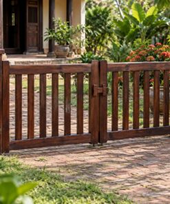 Cổng Gỗ Sân Vườn C55 - Hai Cánh Thấp Ngang Hông Sân Trước, Gỗ Thông Màu Nâu Cánh Gián