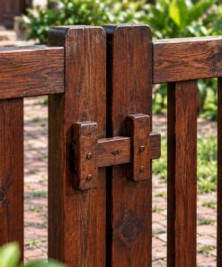 Cổng Gỗ Sân Vườn C55 - Hai Cánh Thấp Ngang Hông Sân Trước, Gỗ Thông Màu Nâu Cánh Gián