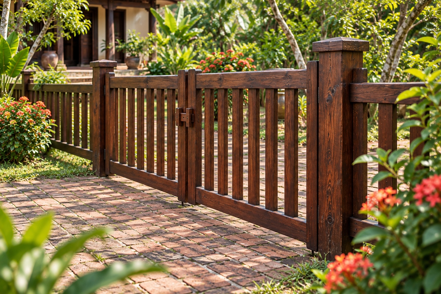 Cổng Gỗ Sân Vườn C55 - Hai Cánh Thấp Ngang Hông Sân Trước, Gỗ Thông Màu Nâu Cánh Gián Cổng Gỗ Sân Vườn C55 - Hai Cánh Thấp Ngang Hông Sân Trước, Gỗ Thông Màu Nâu Cánh Gián