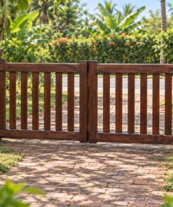 Cổng Gỗ Sân Vườn C55 - Hai Cánh Thấp Ngang Hông Sân Trước, Gỗ Thông Màu Nâu Cánh Gián