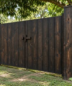 Cổng Gỗ Sân Vườn C57 - Trụ Vuông Lớn Liền Hộp Thư Gỗ, Gỗ Thông Màu Gỗ Cháy
