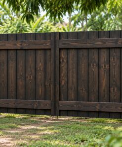 Cổng Gỗ Sân Vườn C57 - Trụ Vuông Lớn Liền Hộp Thư Gỗ, Gỗ Thông Màu Gỗ Cháy