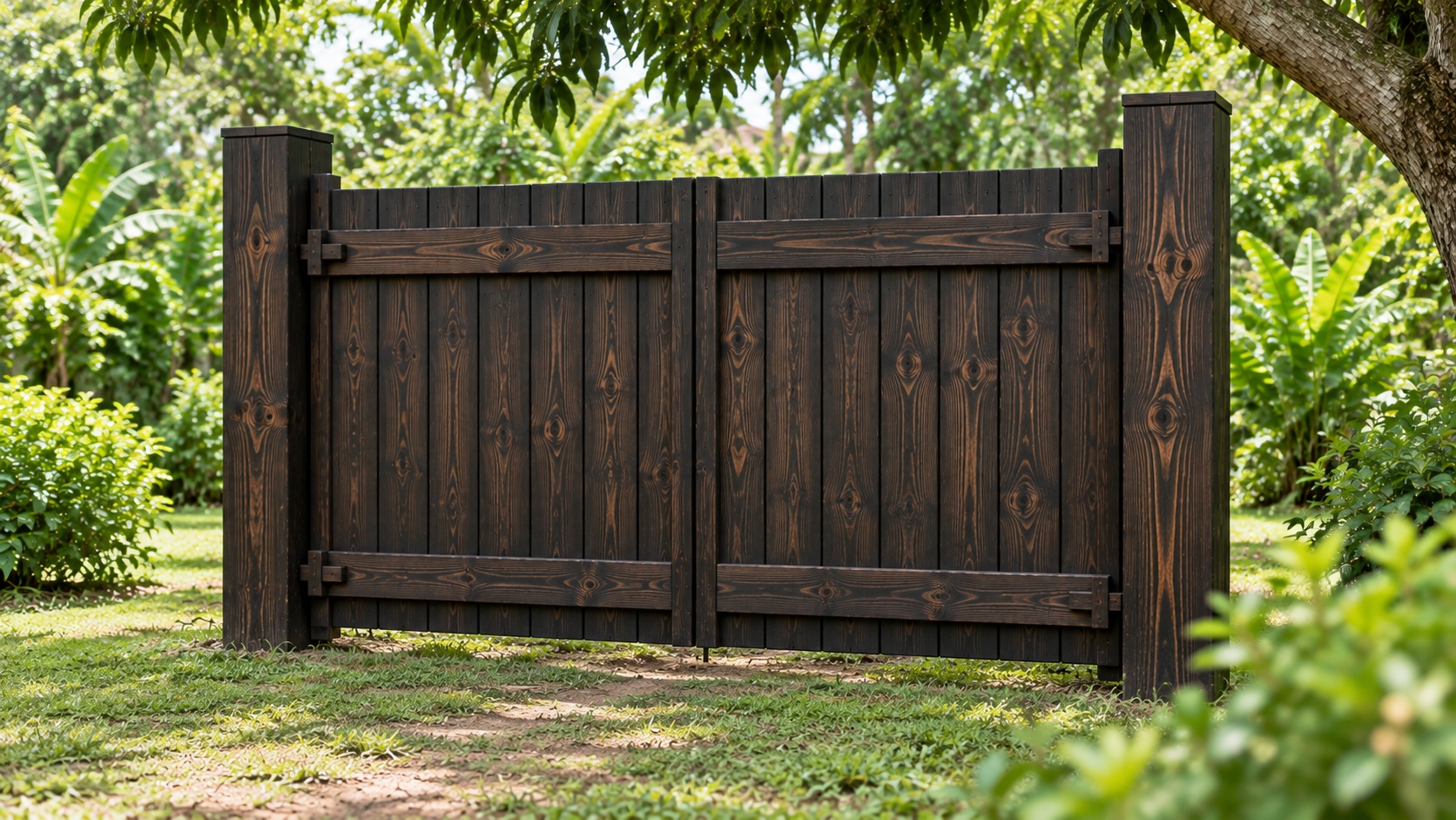 Cổng Gỗ Sân Vườn C57 - Trụ Vuông Lớn Liền Hộp Thư Gỗ, Gỗ Thông Màu Gỗ Cháy Cổng Gỗ Sân Vườn C57 - Trụ Vuông Lớn Liền Hộp Thư Gỗ, Gỗ Thông Màu Gỗ Cháy