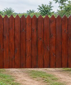 Cổng Gỗ Sân Vườn C58 - Đỉnh Răng Cưa Đầu Ván Vát Nhọn, Gỗ Thông Màu Nâu Đỏ