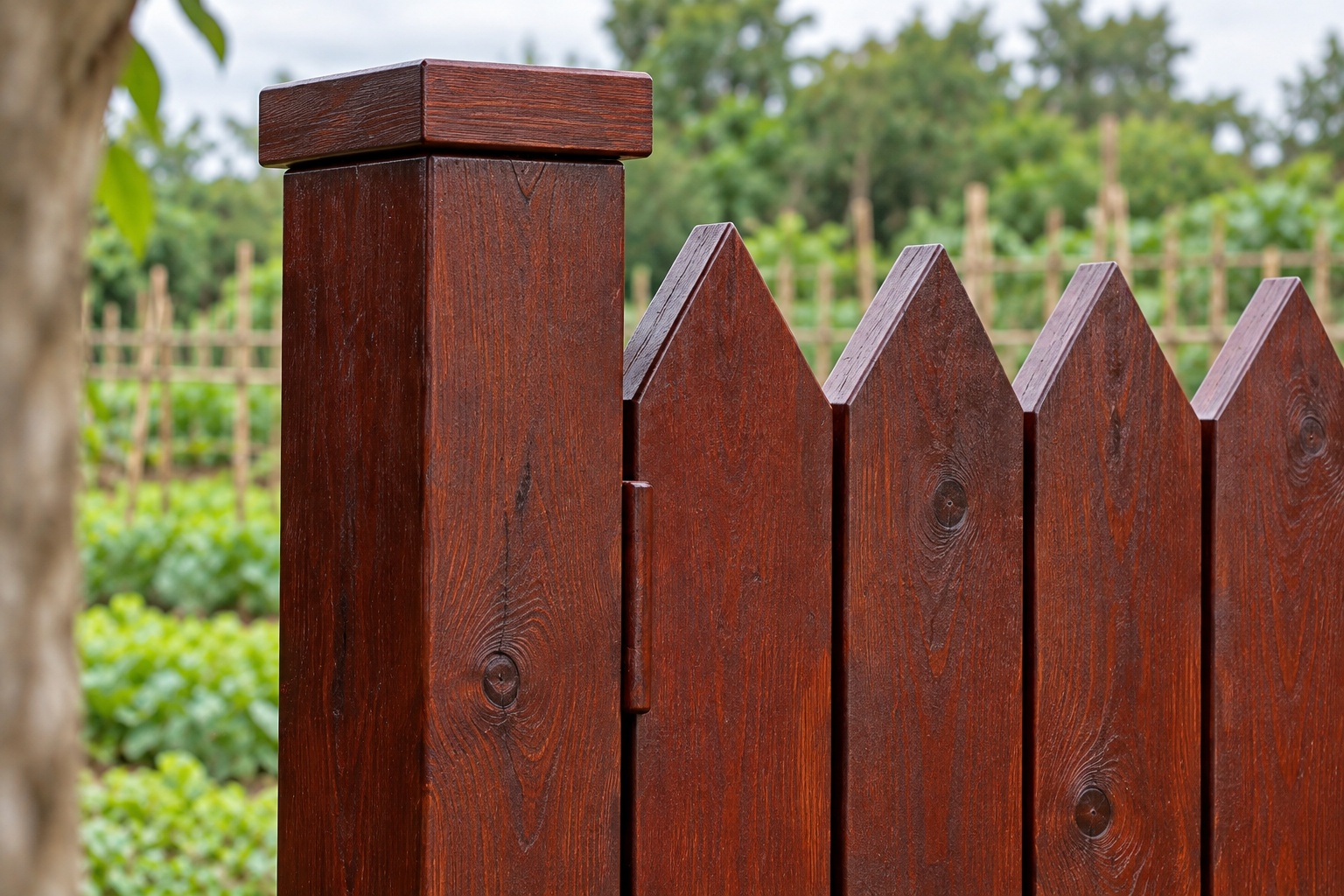 Cổng Gỗ Sân Vườn C58 - Đỉnh Răng Cưa Đầu Ván Vát Nhọn, Gỗ Thông Màu Nâu Đỏ Cổng Gỗ Sân Vườn C58 - Đỉnh Răng Cưa Đầu Ván Vát Nhọn, Gỗ Thông Màu Nâu Đỏ