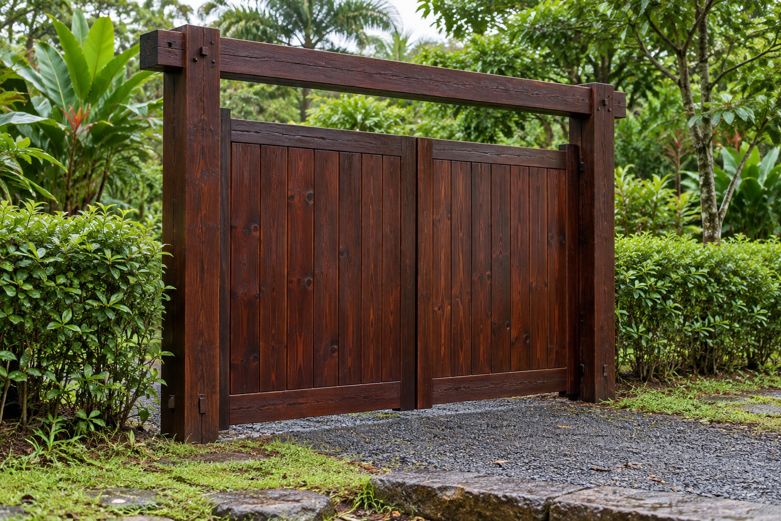 Cổng Gỗ Sân Vườn C59 - Xà Ngang Thẳng Nối Hai Trụ Trên Đầu, Gỗ Thông Màu Nâu Cánh Gián Cổng Gỗ Sân Vườn C59 - Xà Ngang Thẳng Nối Hai Trụ Trên Đầu, Gỗ Thông Màu Nâu Cánh Gián