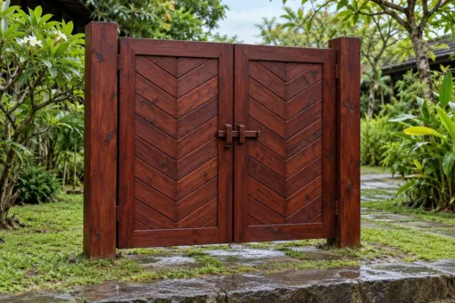 Cổng Gỗ Sân Vườn C64 - Hai Cánh Ván Ghép Xương Cá, Gỗ Thông Màu Nâu Đỏ Cổng Gỗ Sân Vườn C64 - Hai Cánh Ván Ghép Xương Cá, Gỗ Thông Màu Nâu Đỏ