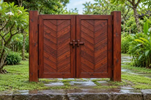 Cổng Gỗ Sân Vườn C64 - Hai Cánh Ván Ghép Xương Cá, Gỗ Thông Màu Nâu Đỏ Cổng Gỗ Sân Vườn C64 - Hai Cánh Ván Ghép Xương Cá, Gỗ Thông Màu Nâu Đỏ