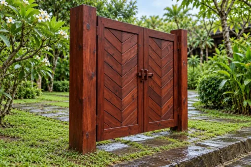 Cổng Gỗ Sân Vườn C64 - Hai Cánh Ván Ghép Xương Cá, Gỗ Thông Màu Nâu Đỏ Cổng Gỗ Sân Vườn C64 - Hai Cánh Ván Ghép Xương Cá, Gỗ Thông Màu Nâu Đỏ