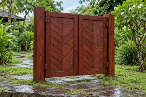 Cổng Gỗ Sân Vườn C64 - Hai Cánh Ván Ghép Xương Cá, Gỗ Thông Màu Nâu Đỏ Cổng Gỗ Sân Vườn C64 - Hai Cánh Ván Ghép Xương Cá, Gỗ Thông Màu Nâu Đỏ