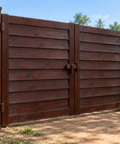 Cổng Gỗ Sân Vườn C65 - Ván Ngang Chồng Mí Kiểu Vách Nhà, Gỗ Thông Màu Nâu Cánh Gián